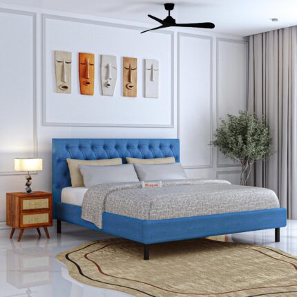 Sheesham Wood Queen Size Bed - Blue