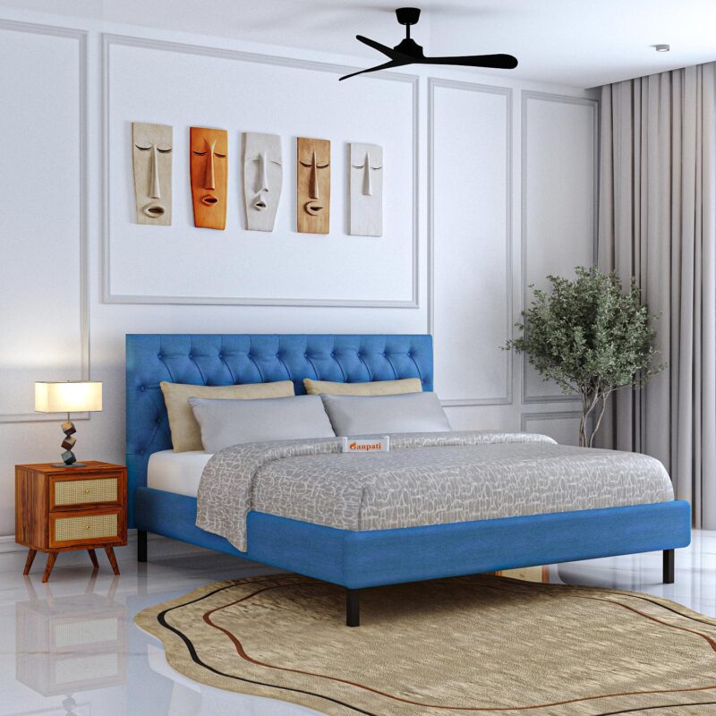 Sheesham Wood Queen Size Bed - Blue