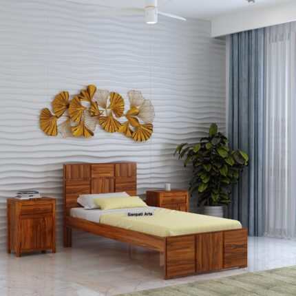 Sheesham Wood Single Bed - Natural Finish