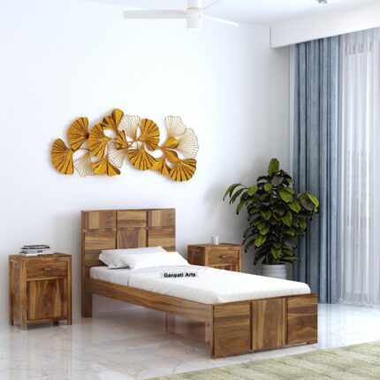Sheesham Wood Single Bed - Teak Finish