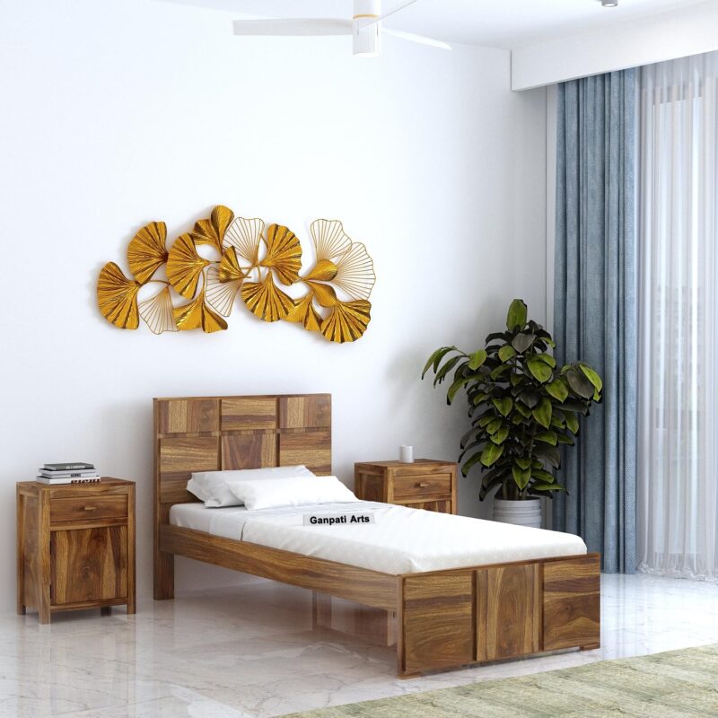 Sheesham Wood Single Bed - Teak Finish