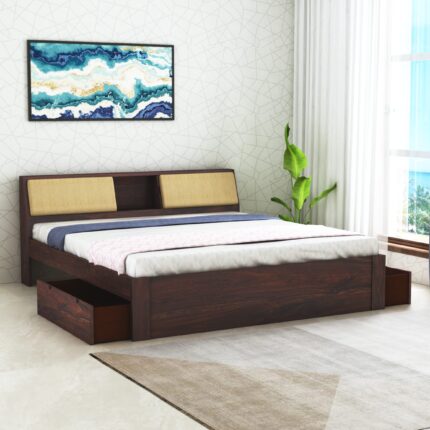 Sheesham Wood King Size Bed - Walnut Finish