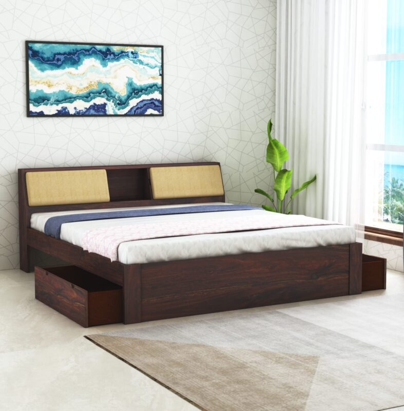 Sheesham Wood King Size Bed - Walnut Finish